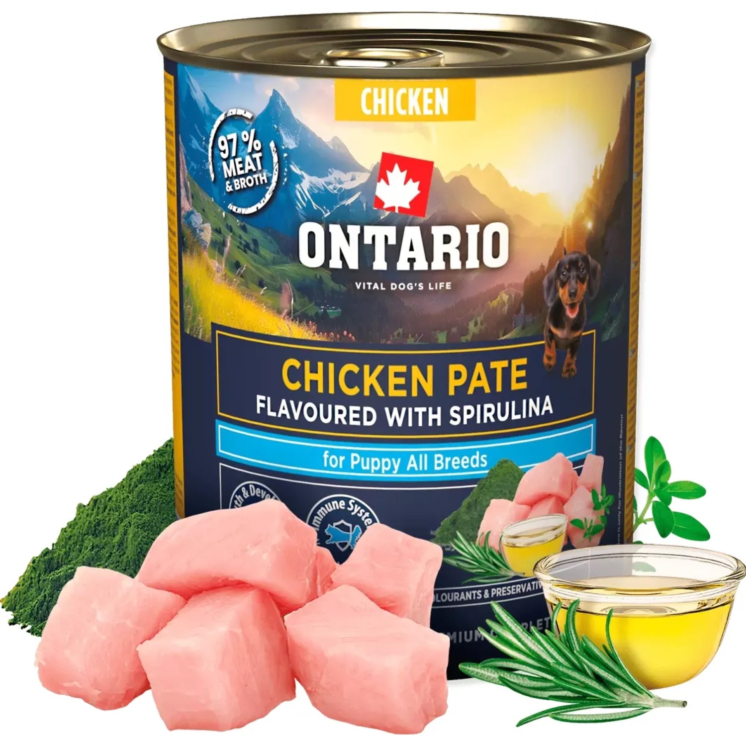 ONTARIO Konzerva pre šteňatá Puppy kuracie pate s príchuťou spiruliny 800 g