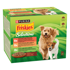 Friskies Adult Kapsičky pre psov hovädzie, kura, jahňacie v šťave 24 x 85 g