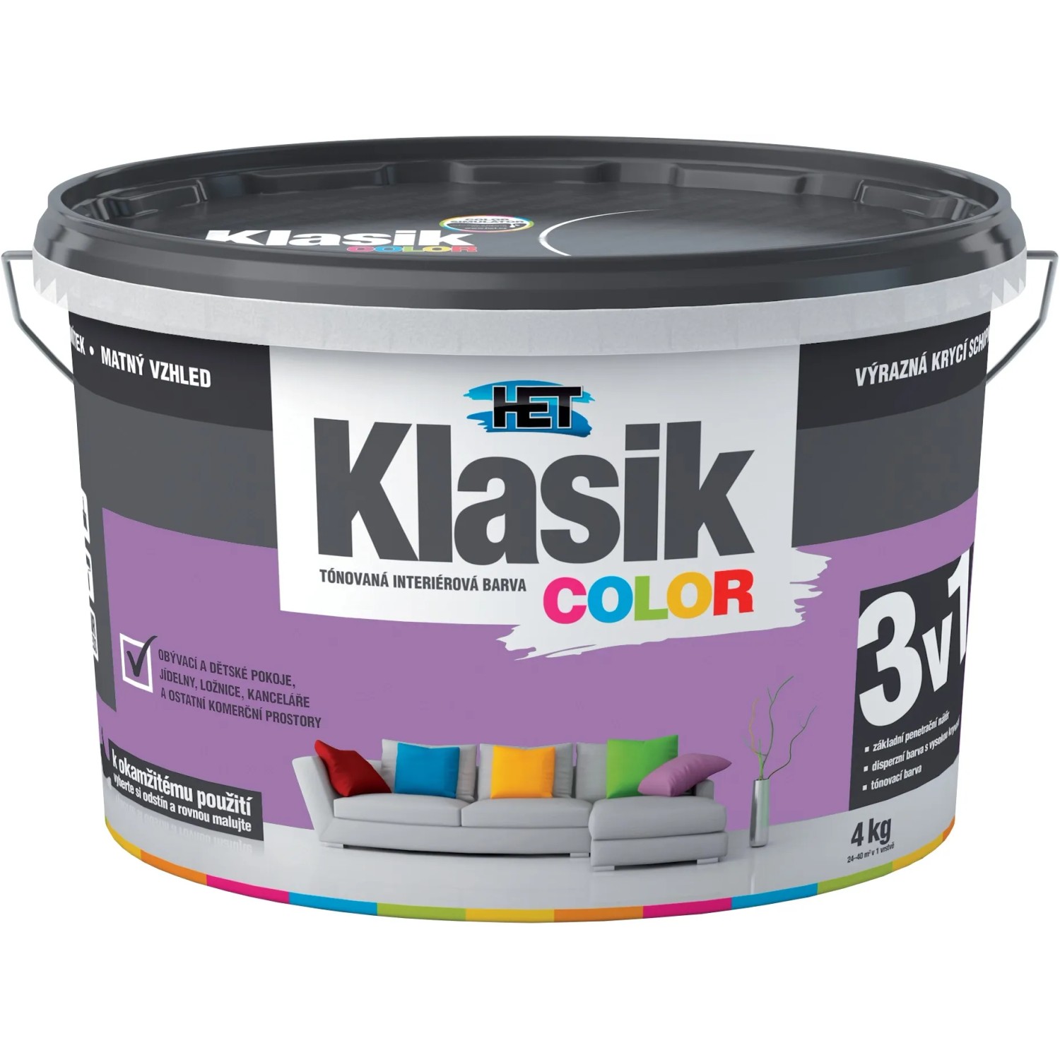 E-shop HET Klasik COLOR Tónovaná interiérová farba KC 0347 fialová orgovánová, 4 kg