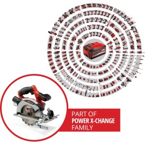 Akumulátorová ručná okružná píla Einhell Power X-Change TE-CS 18/165-1 Li Solo, súčasť rodiny Power X-Change.