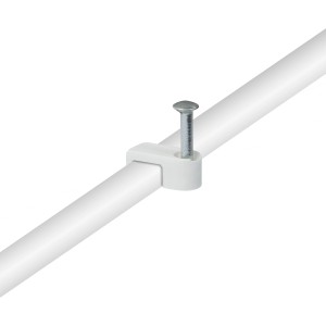Biela klincová príchytka Nyfaz (2-4 mm) s klincom na upevnenie káblov.
