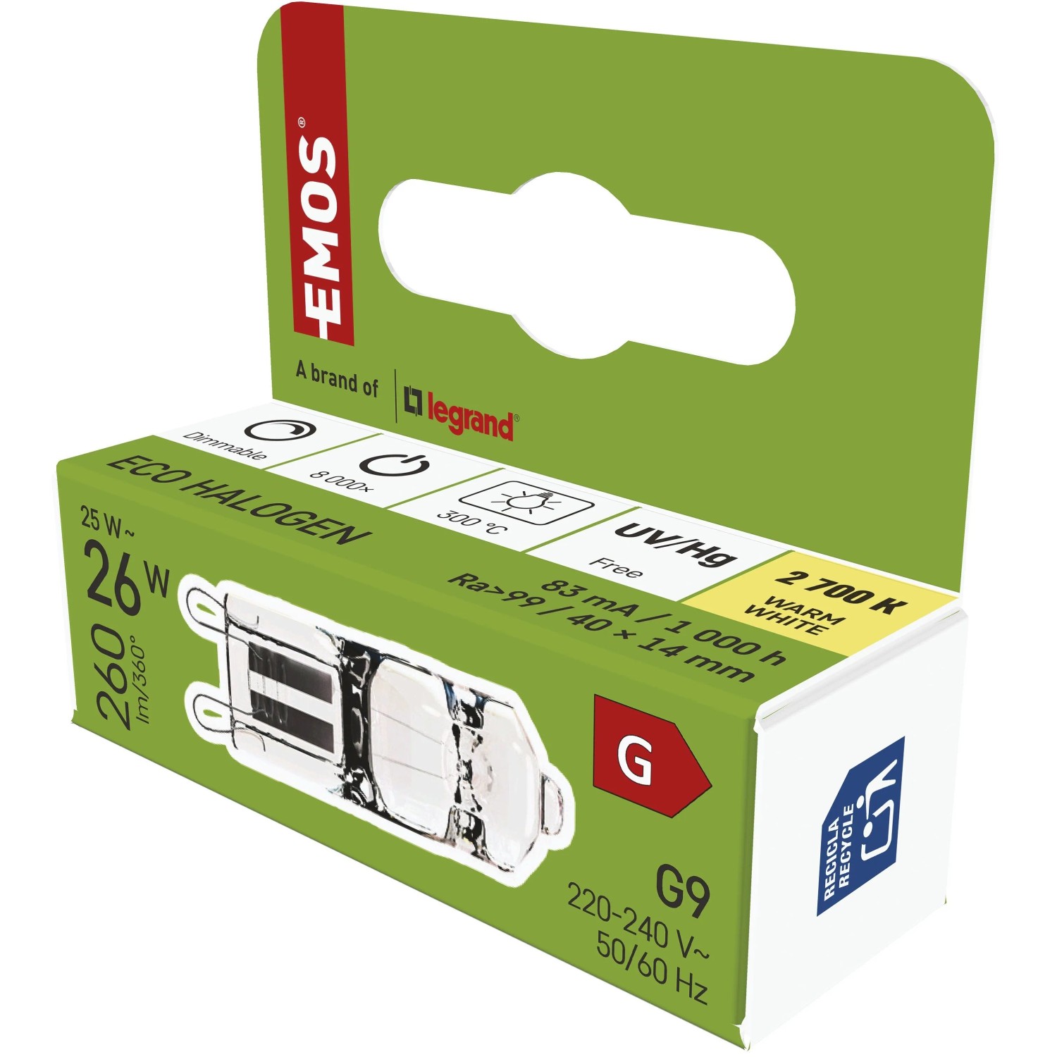 E-shop EMOS Halogénová žiarovka JC 25W G9 2700K 260lm