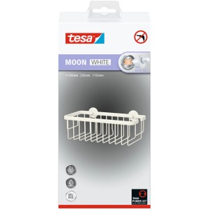 Tesa Moon White sprchový košík, matná biela, na montáž na stenu bez vŕtania.