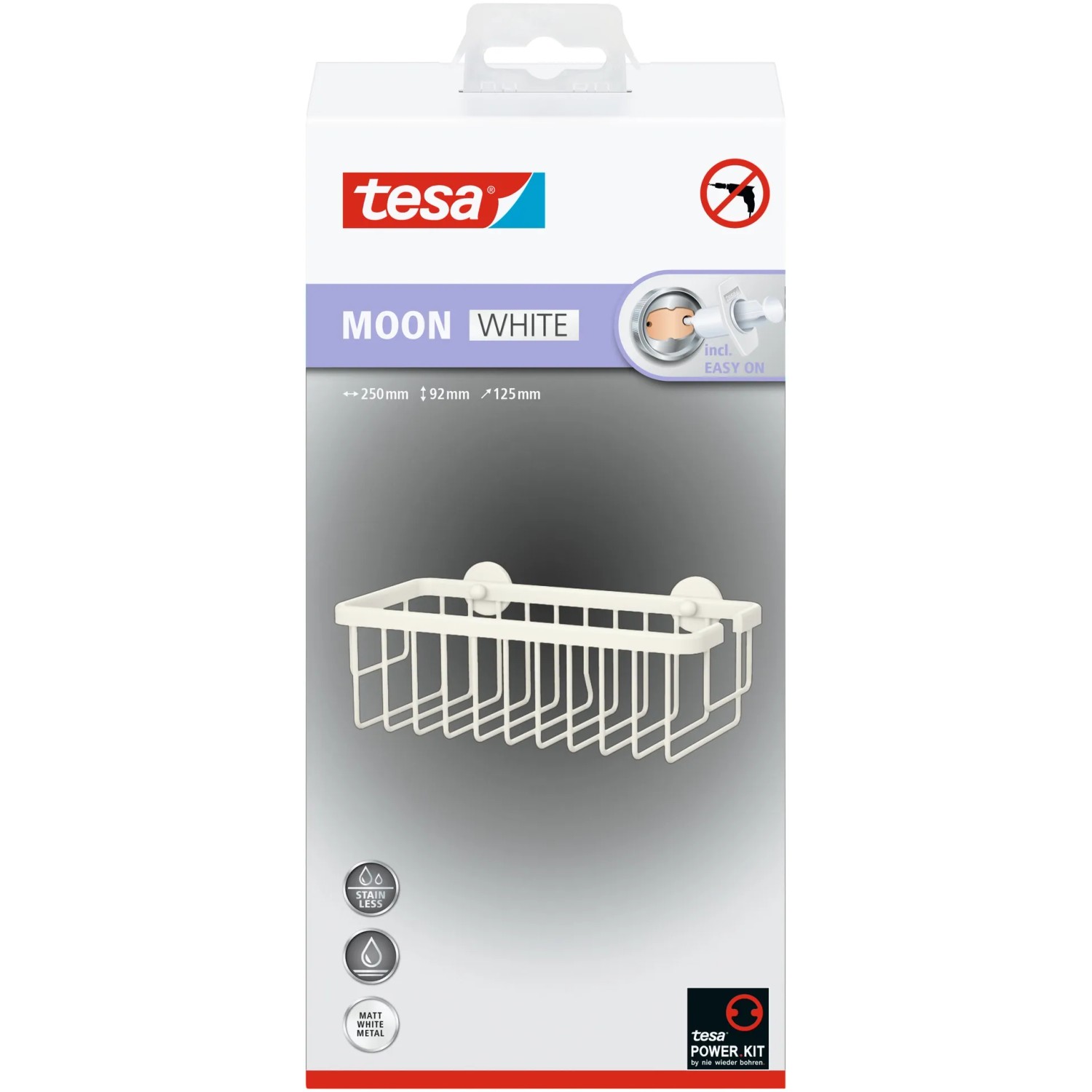 E-shop tesa Košík do sprchy Moon, matná biela, 92 x 250 x 125 mm