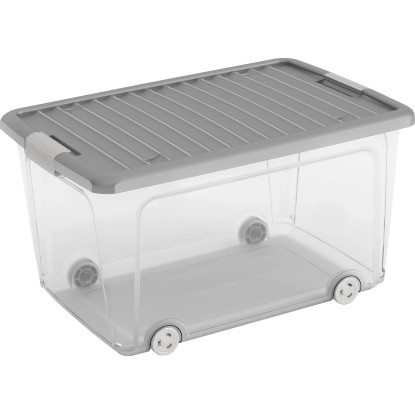 Úložný box W L vysoký s vekom a 4 kolieskami sivý
