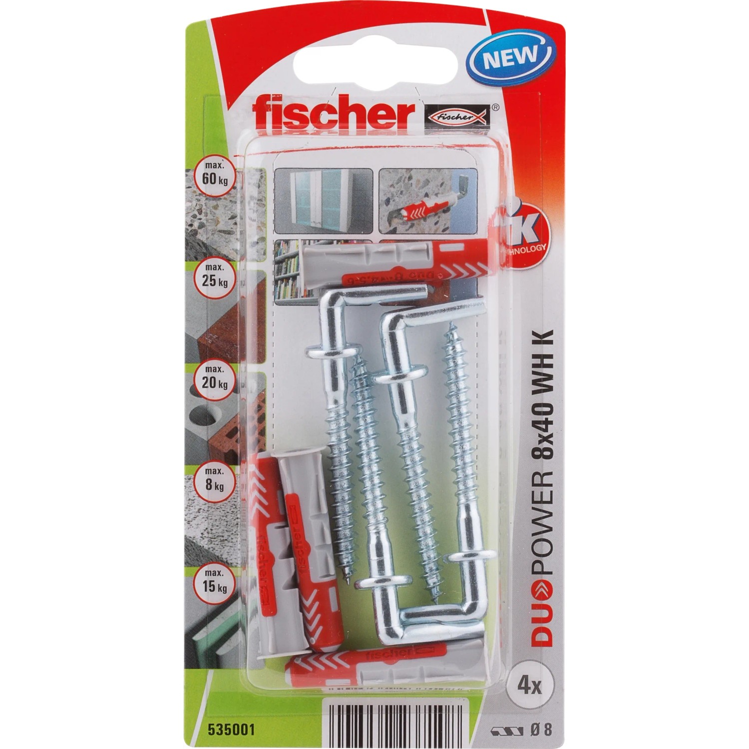 E-shop Fischer Hmoždinka DuoPower 8 x 40 WH K NV so skobou, 4 ks