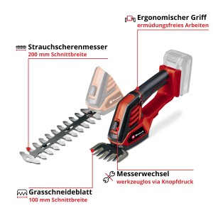 Einhell Power X-Change GE-CG 18/100 Li-Solo: Akumulátorové nožnice na trávu a kríky 2 v 1 s čepeľami.