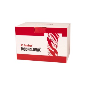 Podpaľovač HS Flamingo v bielo-červenom balení pre krby a kachle.