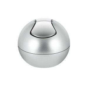 Spirella Bowl kozmetický kôš, strieborný guľovitý odpadkový kôš s výklopným vekom.
