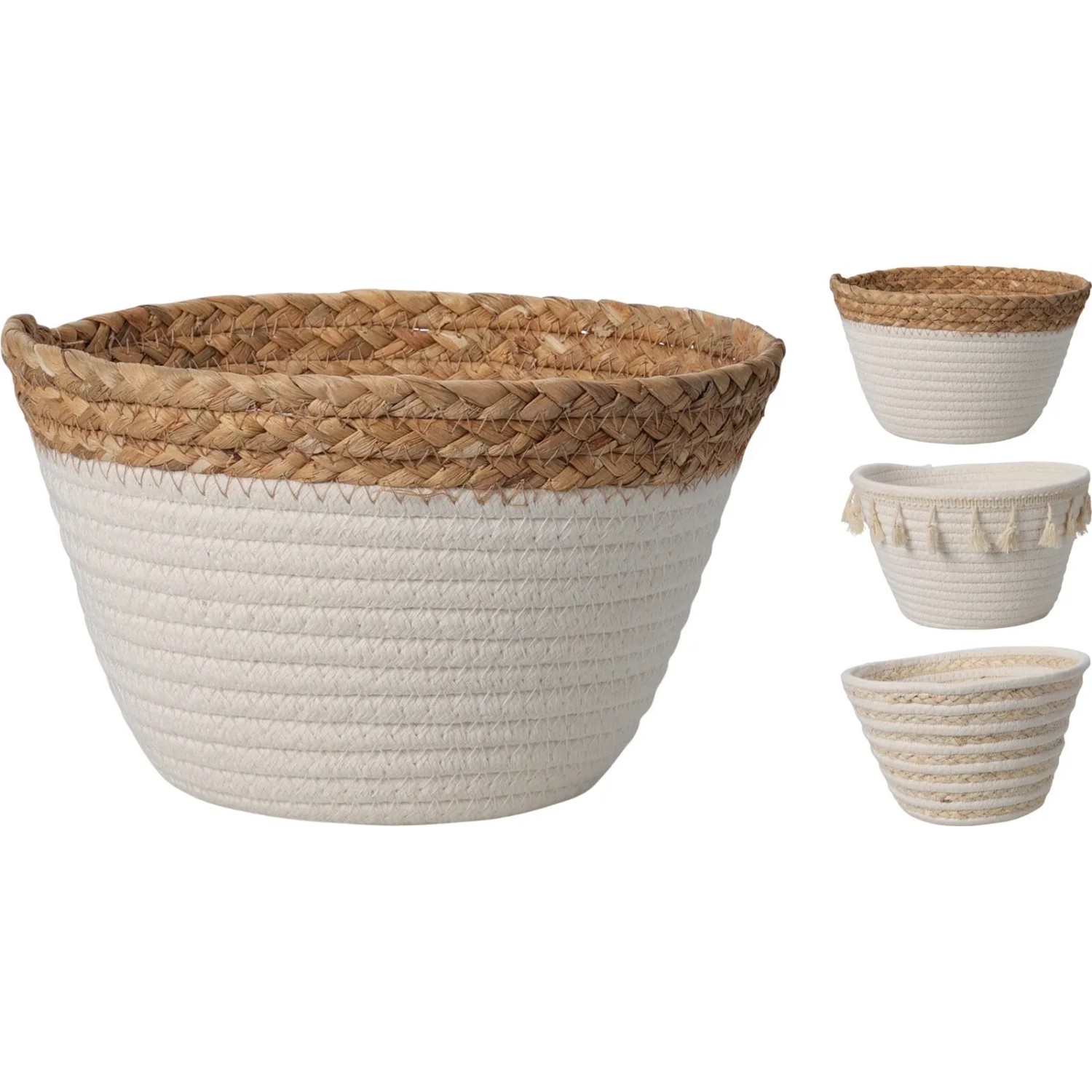 E-shop Koopman Úložný košík z vodného hyacintu a bavlny, rôzne druhy, pr. 22 x 14 cm