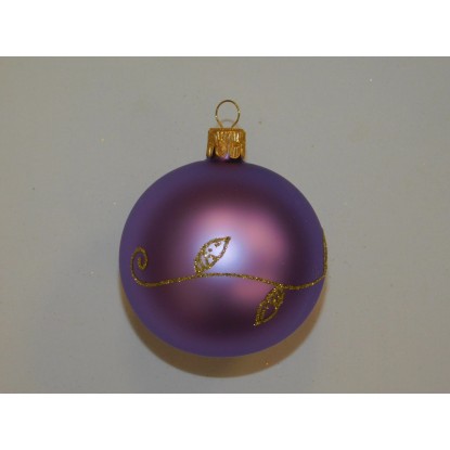 ONREX Vianočná ozdoba sklenená guľa fialová lístky pr. 7 cm