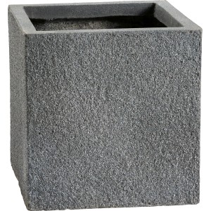 Štvorcový antracitový kvetináč (29,5x29,5x31 cm) s hrubým povrchom.