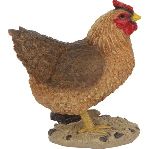 Dekoratívna hnedá sliepka z polyresinu, 16x10x19 cm, záhradná dekorácia.
