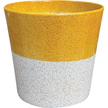 OBI Keramický kvetináč glazúrovaný žlto-biely pr. 14,5 x 13 cm