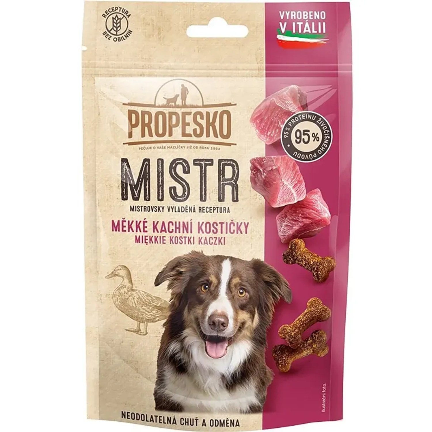 E-shop Propesko Majster Maškrta pre psov Mäkké kačacie kocky 90 g