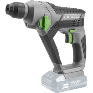Akumulátorové vŕtacie kladivo LUX-TOOLS 1 PowerSystem A-BH-20C sivé/čierne so zelenými prvkami, SDS Plus. Na vŕtanie, skrutkovanie, príklepové vŕtanie.