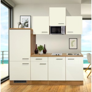 Kuchynská linka Flex-Well Vintea 210 cm Magnolia/Lancelot Oak s elektrospotrebičmi.
