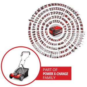 Vretenová akumulátorová kosačka Einhell Power X-Change GE-HM 18/38 Li-Solo, súčasť rodiny Power X-Change.