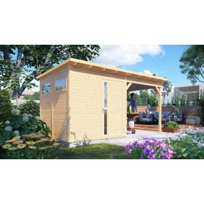 Bertilo Drevený domček na náradie Pentus 2 Lounge, prírodný, 449 x 234 cm