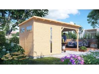 Bertilo Drevený domček na náradie Pentus 2 Lounge, prírodný, 449 x 234 cm