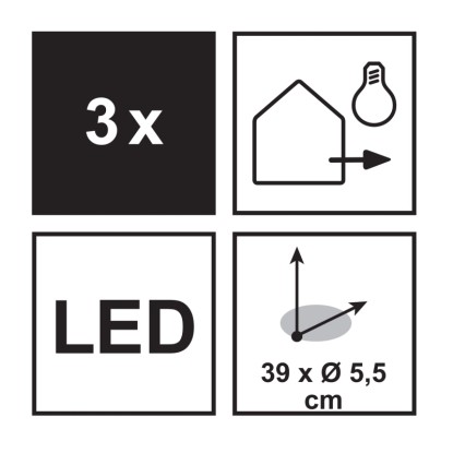 Piktogramy: sada 3 kusov, LED, vhodné pre vonkajšie osvetlenie, rozmery LED solárnej fakle.