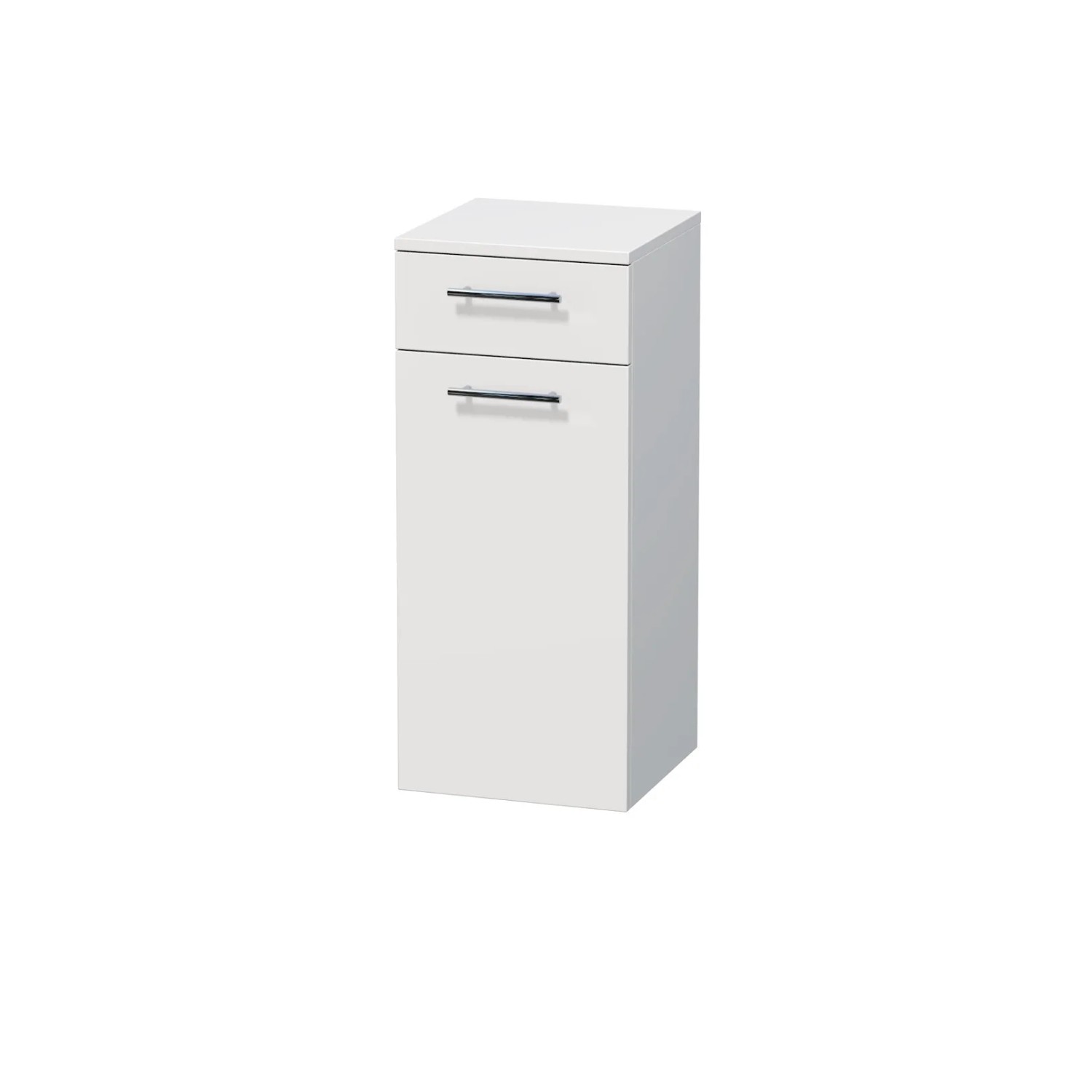 E-shop INTEDOOR Nízka skriňa BEE ľavá, úchyt chróm, š. 35 cm, biela lesk