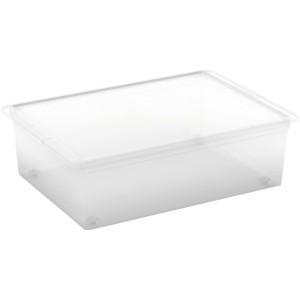 Priehľadný úložný box KIS C L s vekom a 4 kolieskami pre jednoduché skladovanie a prepravu.