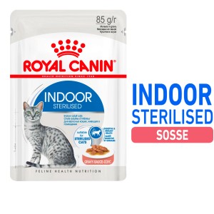 Royal Canin Indoor Sterilised kapsička s omáčkou pre kastrované mačky žijúce v byte, 85 g.