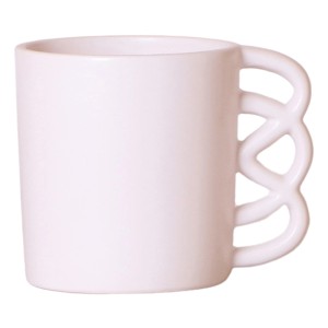 Biely keramický kvetináč Happy Mug, 9x10 cm, so špeciálnym dizajnom rukoväte pre izbové rastliny.