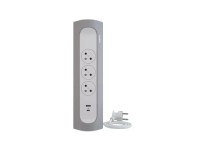 Legrand Predlžovacia zásuvková lišta, rohová, 3 zásuvky, USB A+C, bielosivá, 1 m