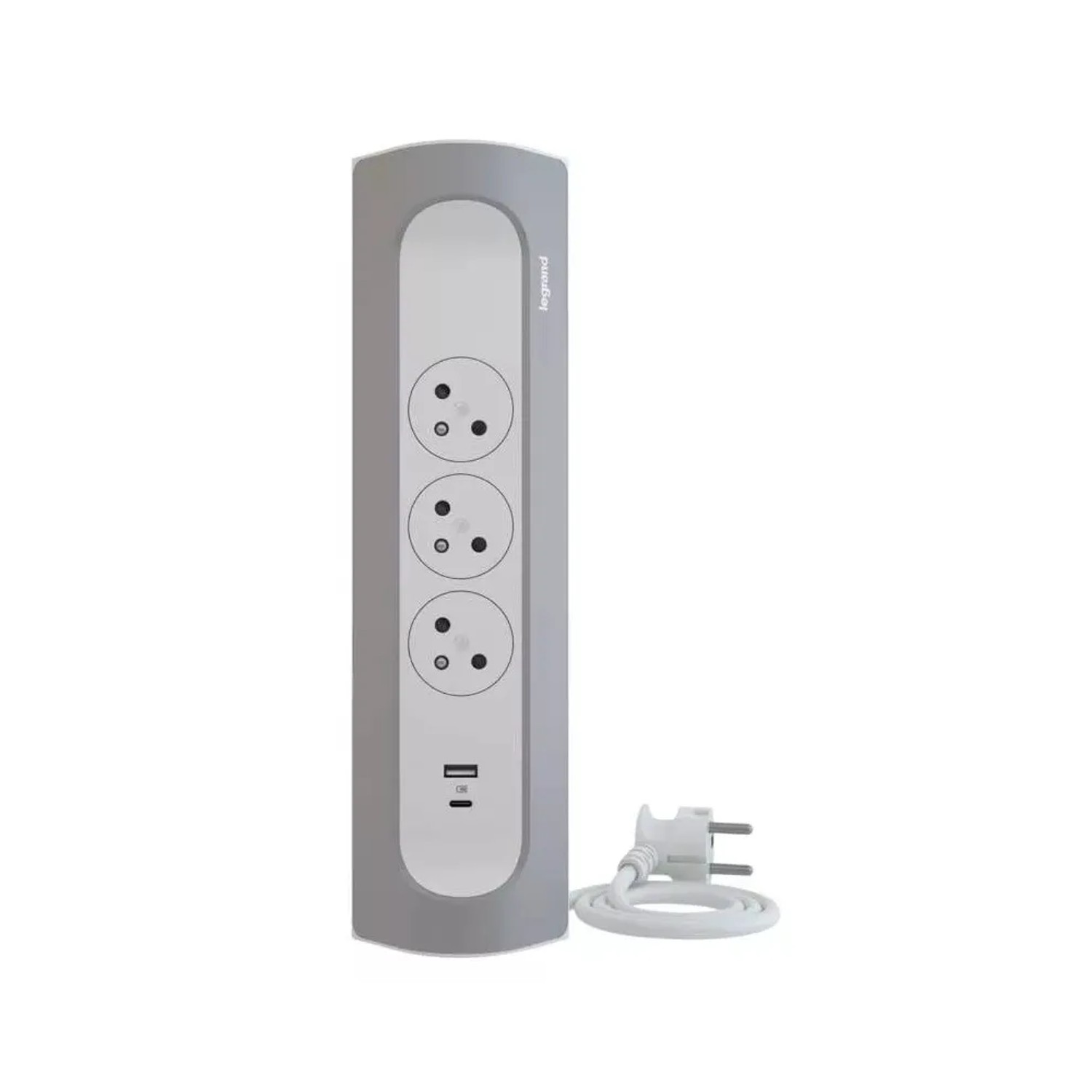 E-shop Legrand Predlžovacia zásuvková lišta, rohová, 3 zásuvky, USB A+C, bielosivá, 1 m