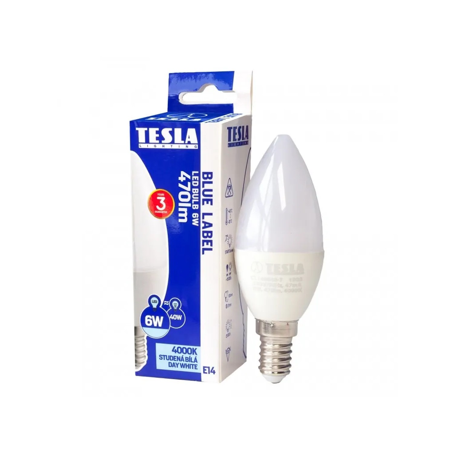 E-shop TESLA Lighting LED žiarovka Candle E14, 6 W, 470 lm, 4000 K