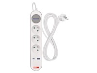 Emos Zásuvková lišta s vypínačom, 3 zásuvky + 1xUSB-A + 1xUSB-C, bielo-sivá, 2 m