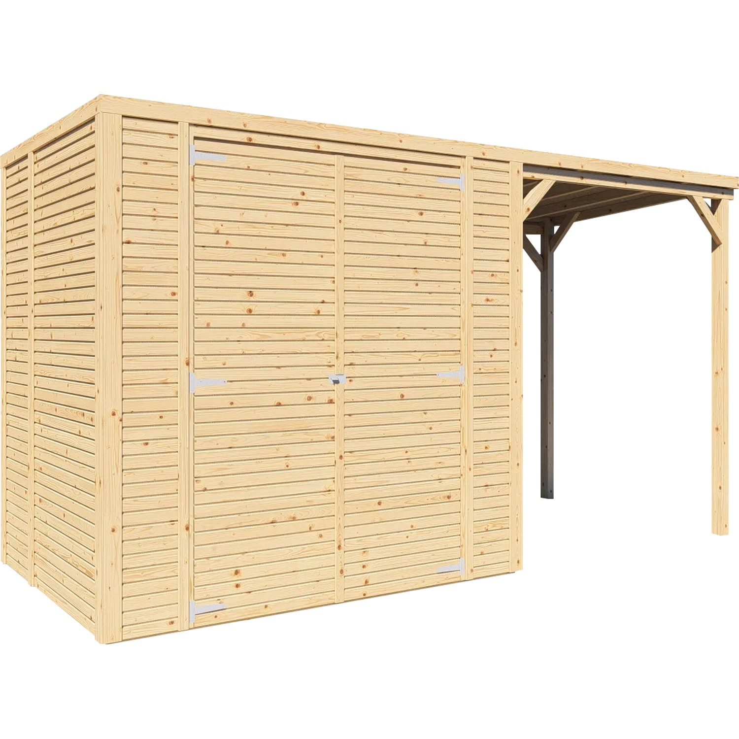 E-shop Bertilo Drevený domček na náradie Box 2 Plus s prístavbou, prírodný, 373 x 157cm