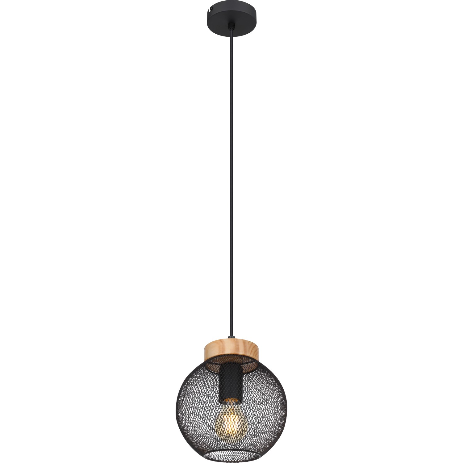 E-shop GLOBO Závesné svietidlo PABLO, E27, matne čierne/prírodné, pr. 20 x 120 cm