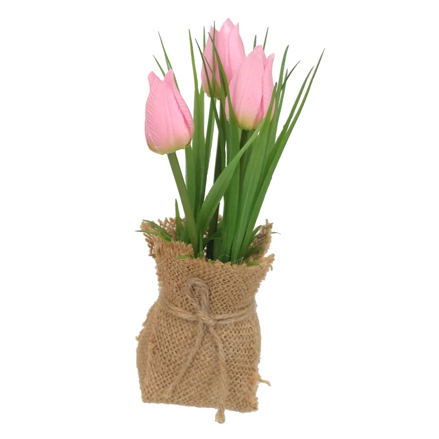 E-shop Boltze Umelá rastlina kytica tulipánov v jutovom obale svetlo ružová 19x5x5 cm