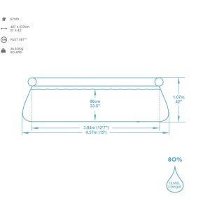 Technický nákres Bestway Fast Set Pool Ø 457x107 cm: rozmery, úroveň naplnenia, hmotnosť.
