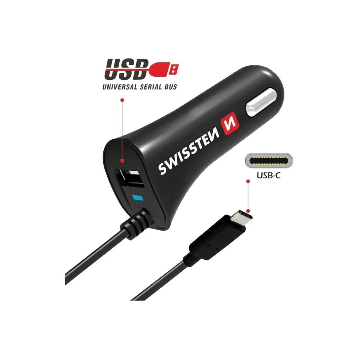 E-shop SWISSTEN Nabíjačka CL, USB-A a USB-C, 2,4 A