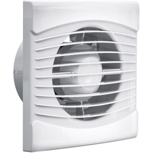 Biely kúpeľňový ventilátor Ø 100 mm s dobehom pre kúpeľňu, kuchyňu a WC.