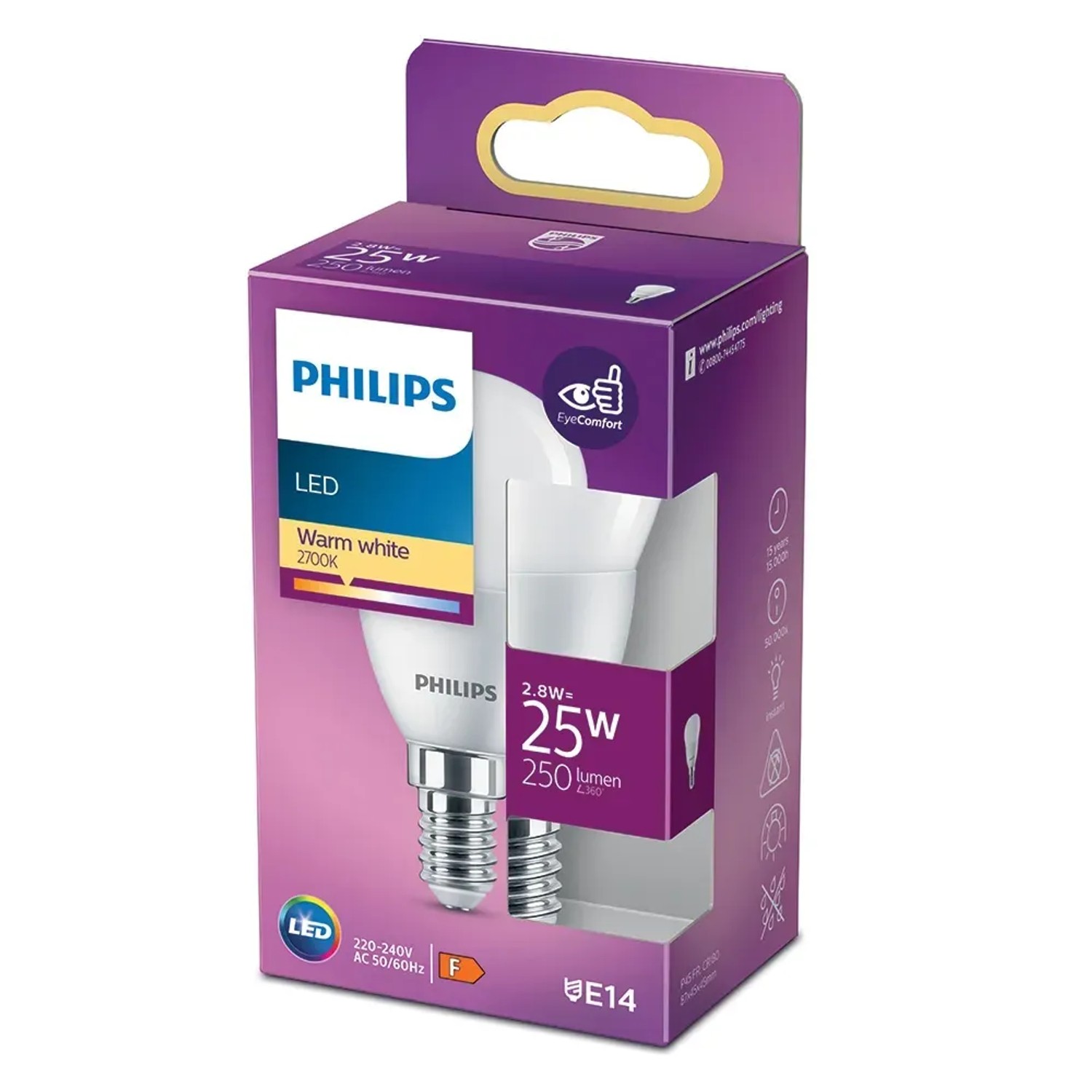 E-shop Philips Classic LED žiarovka E14, 2,8 W, 250 lm, 2700 K, tvar kvapky