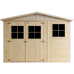 Záhradný domček Timbela M334+M334G, 6,03 m², drevený dom s oknami a podlahou.
