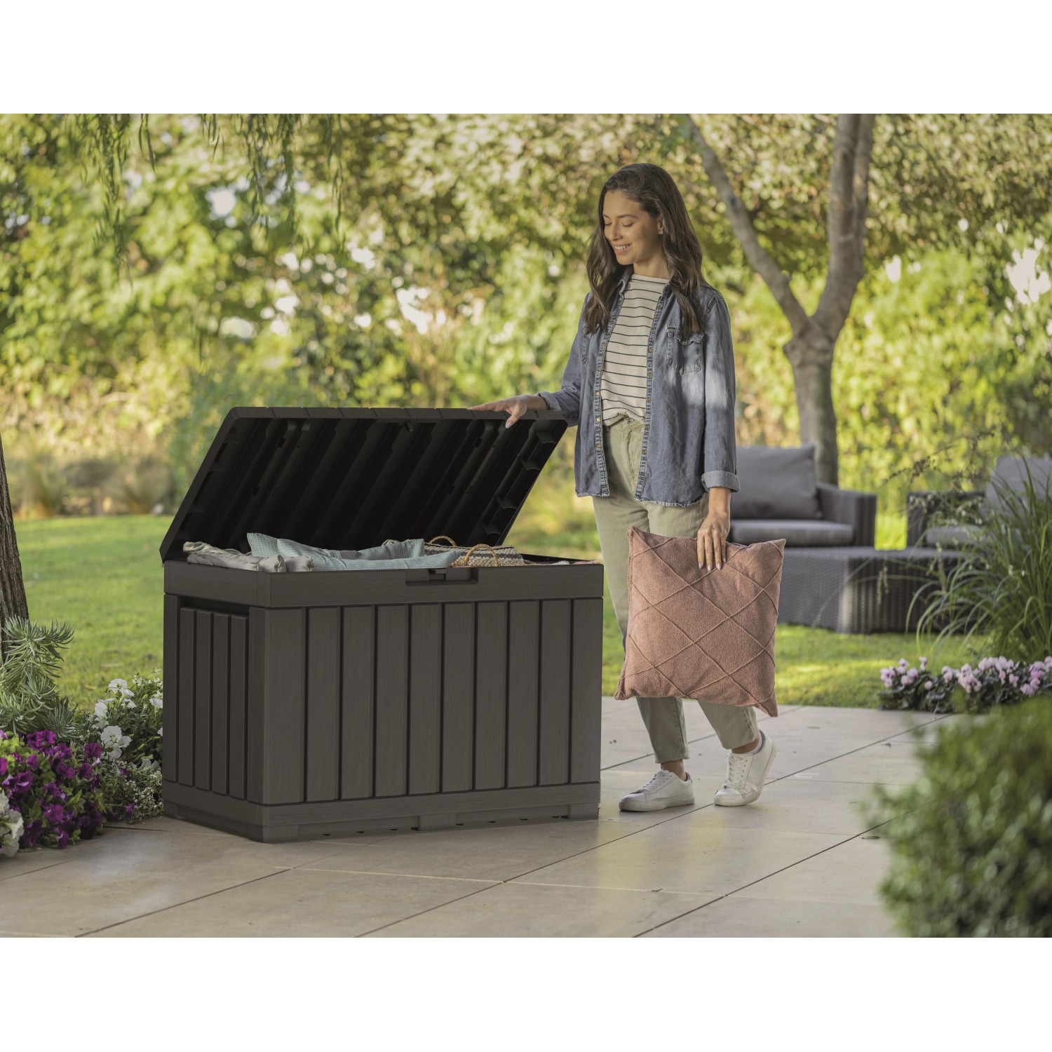 Tuinbox 190 liter, Woodebox, opbergkist UV-bestendig, afsluitbaar