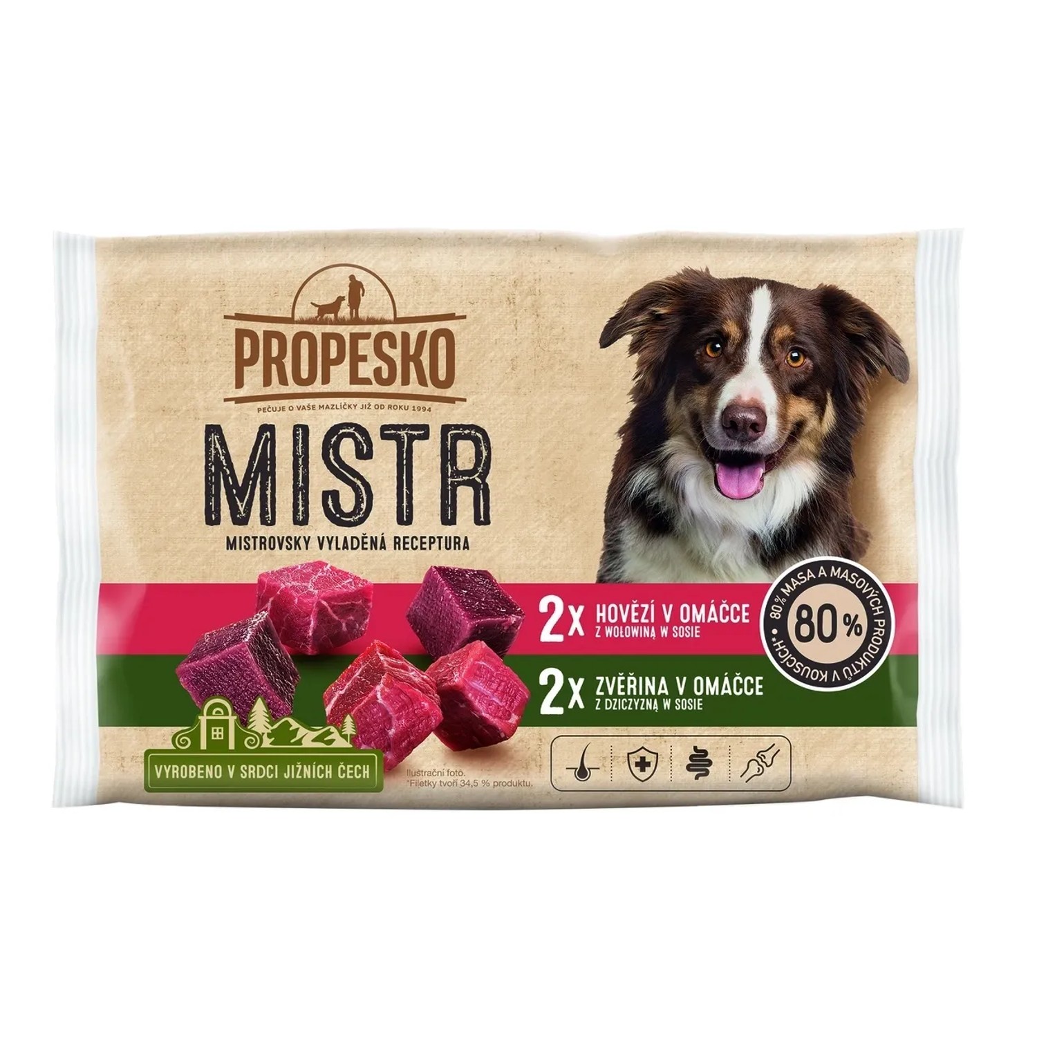 E-shop Propesko Mistr Filetky pre psov s hovädzím + zverinou v omáčke 4 x 85 g