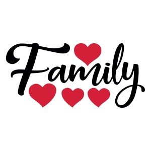 Samolepka na stenu "Family" s červenými srdcami, dekoratívne samolepky pre milujúci domov.