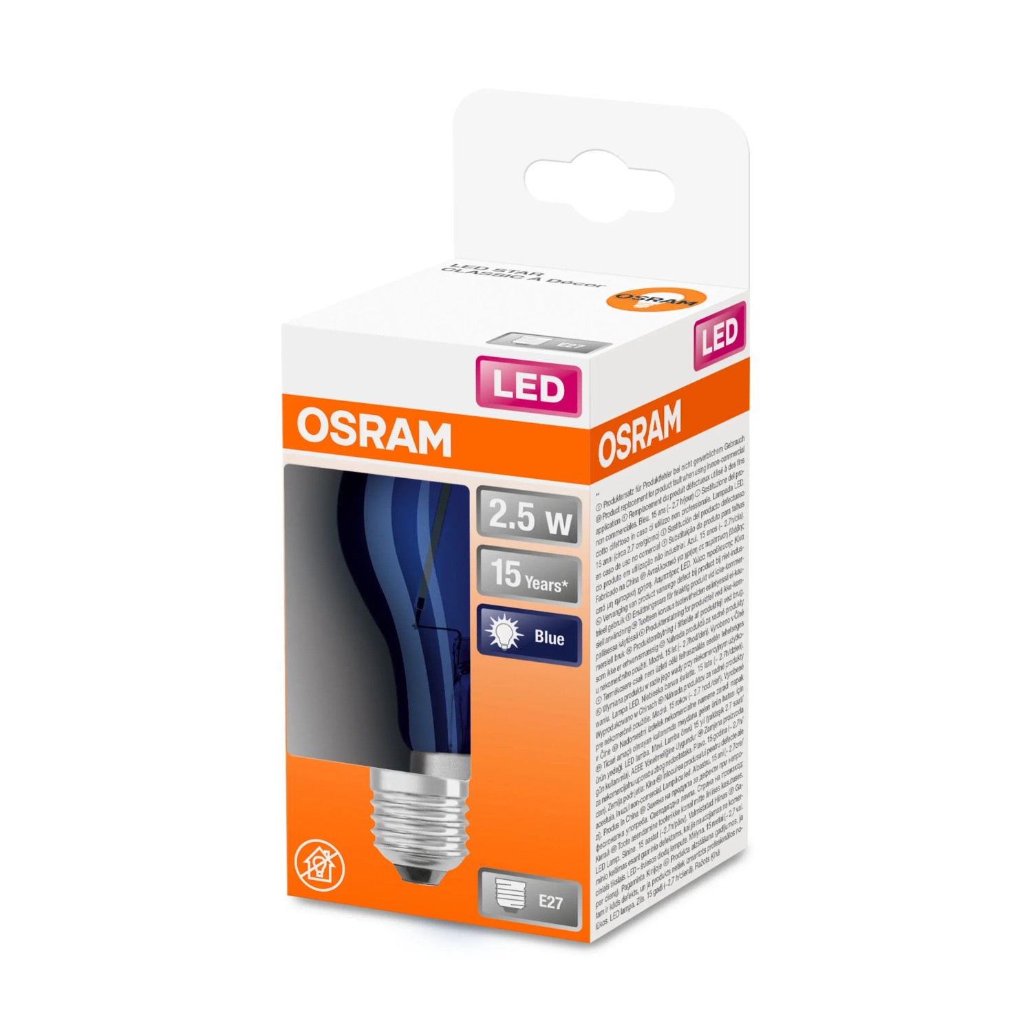 E-shop OSRAM LED žiarovka STAR CLA15 2,5 W E27 modrá