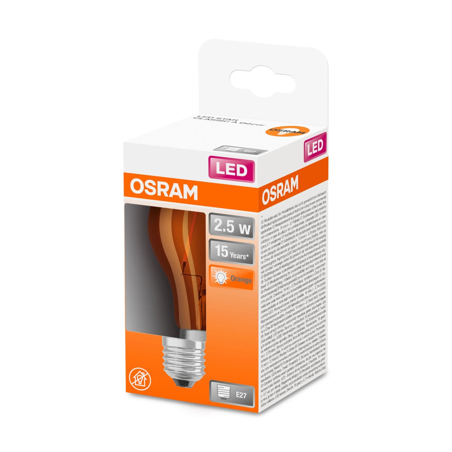 E-shop OSRAM LED žiarovka STAR CLA15 2,5 W E27 oranžová