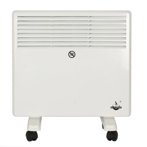 Biely, mobilný konvektor El Fuego s výkonom 1000 W a kolieskami.