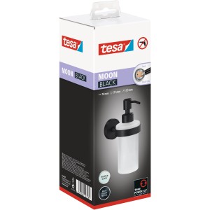 Dávkovač mydla Tesa Moon Black, matná čierna so satinovaným sklom, vrátane lepiacej sady.
