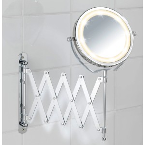 Výsuvné LED kozmetické zrkadlo na stenu Wenko Brolo, chrómový vzhľad.