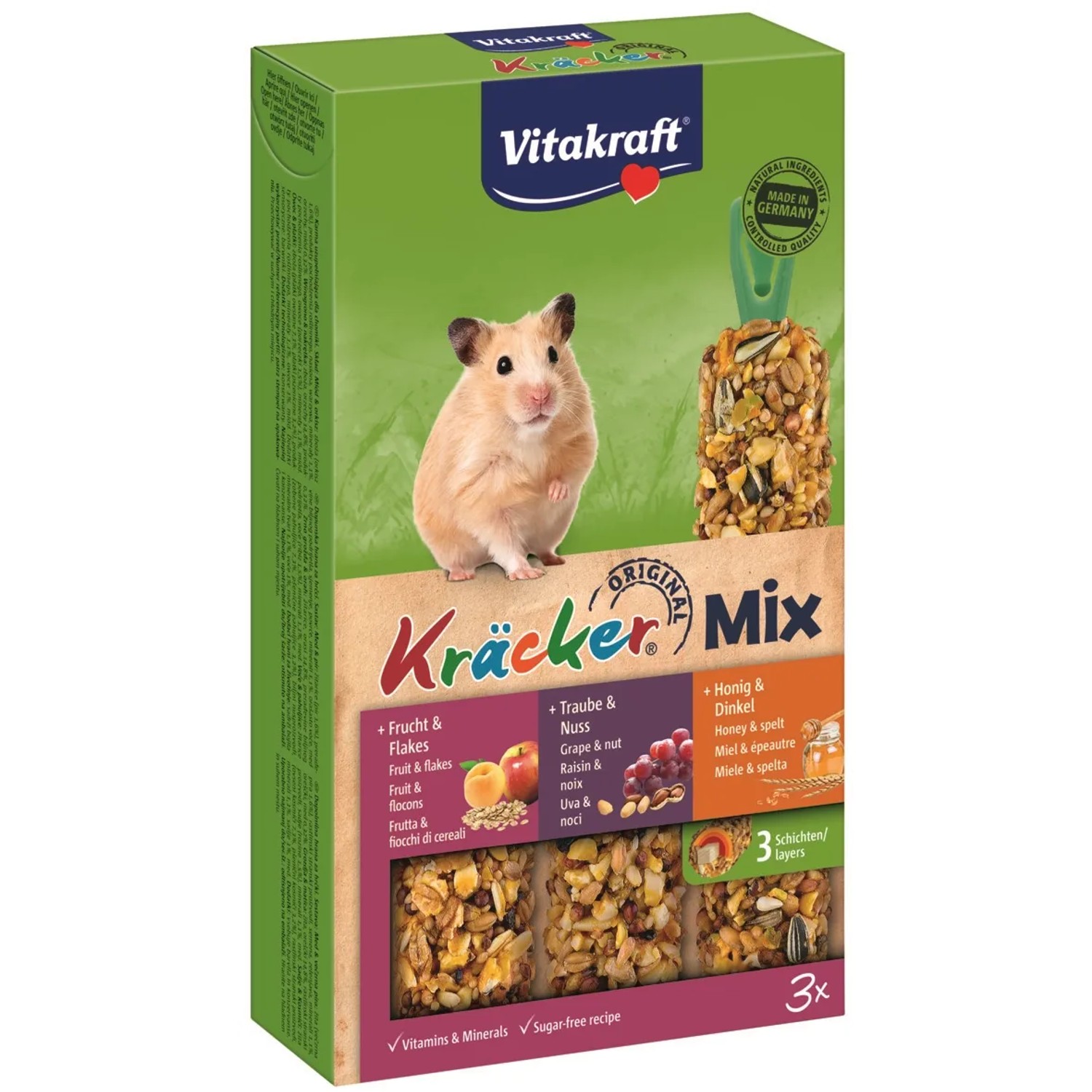 E-shop Vitakraft Doplnkové krmivo pre škrečky Kräcker Mix 3 ks (ovocie, orechy, med)